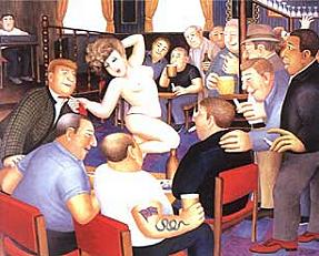 "Lunchtime Refreshment" by Beryl Cook . Pole Dancing in Nude